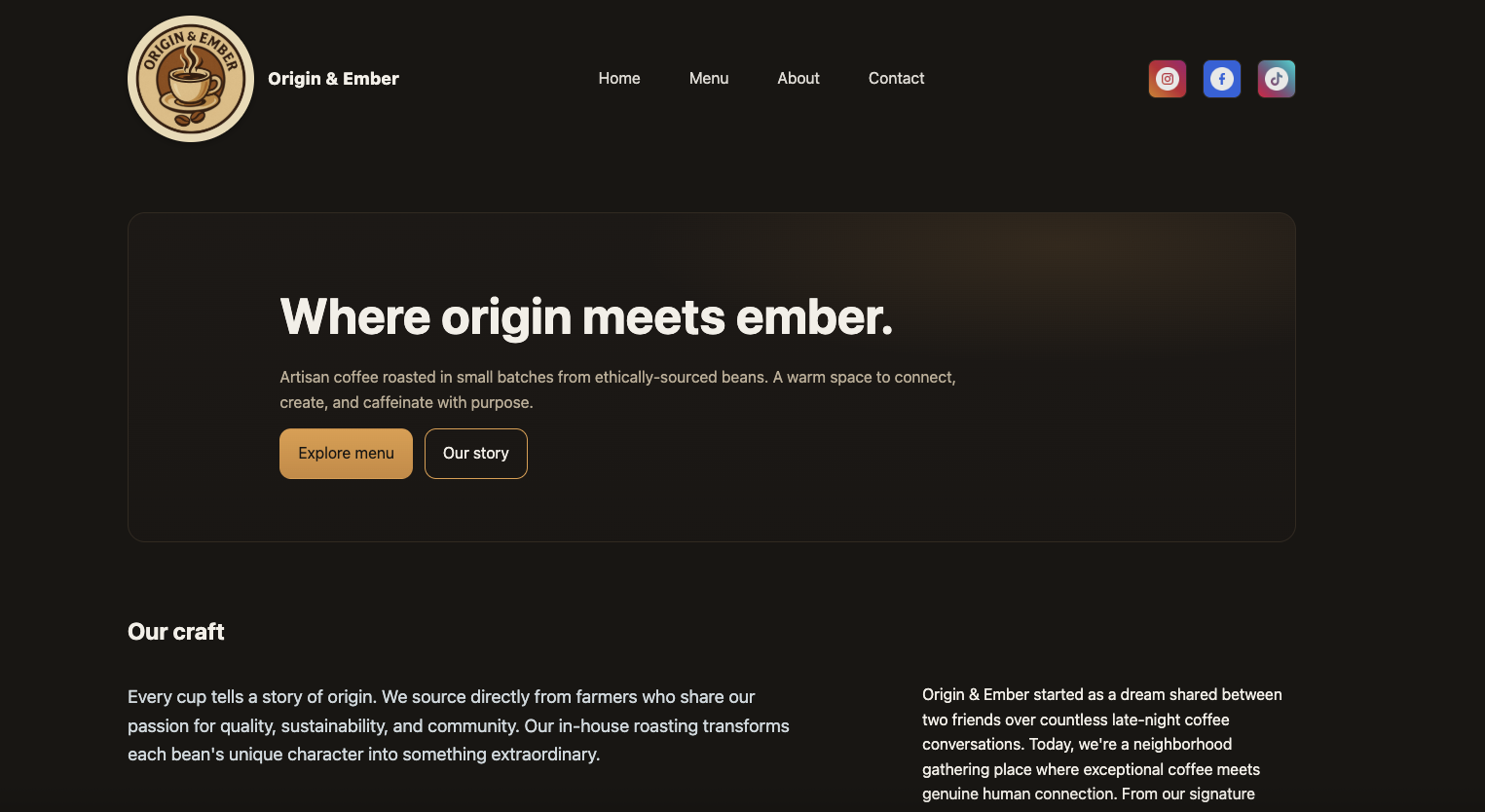 Origin & Ember - Restaurant website