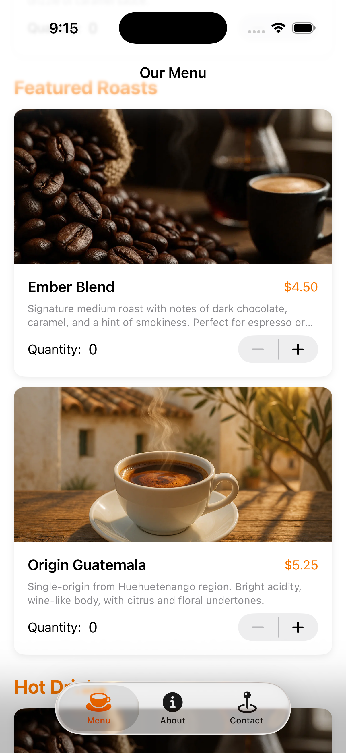 Origin & Ember app screen 2