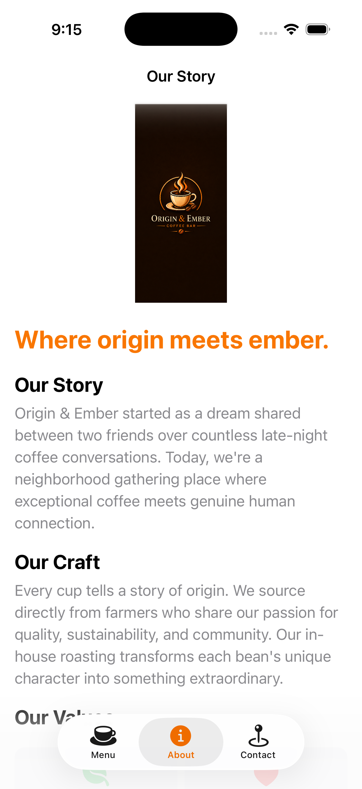 Origin & Ember app screen 3