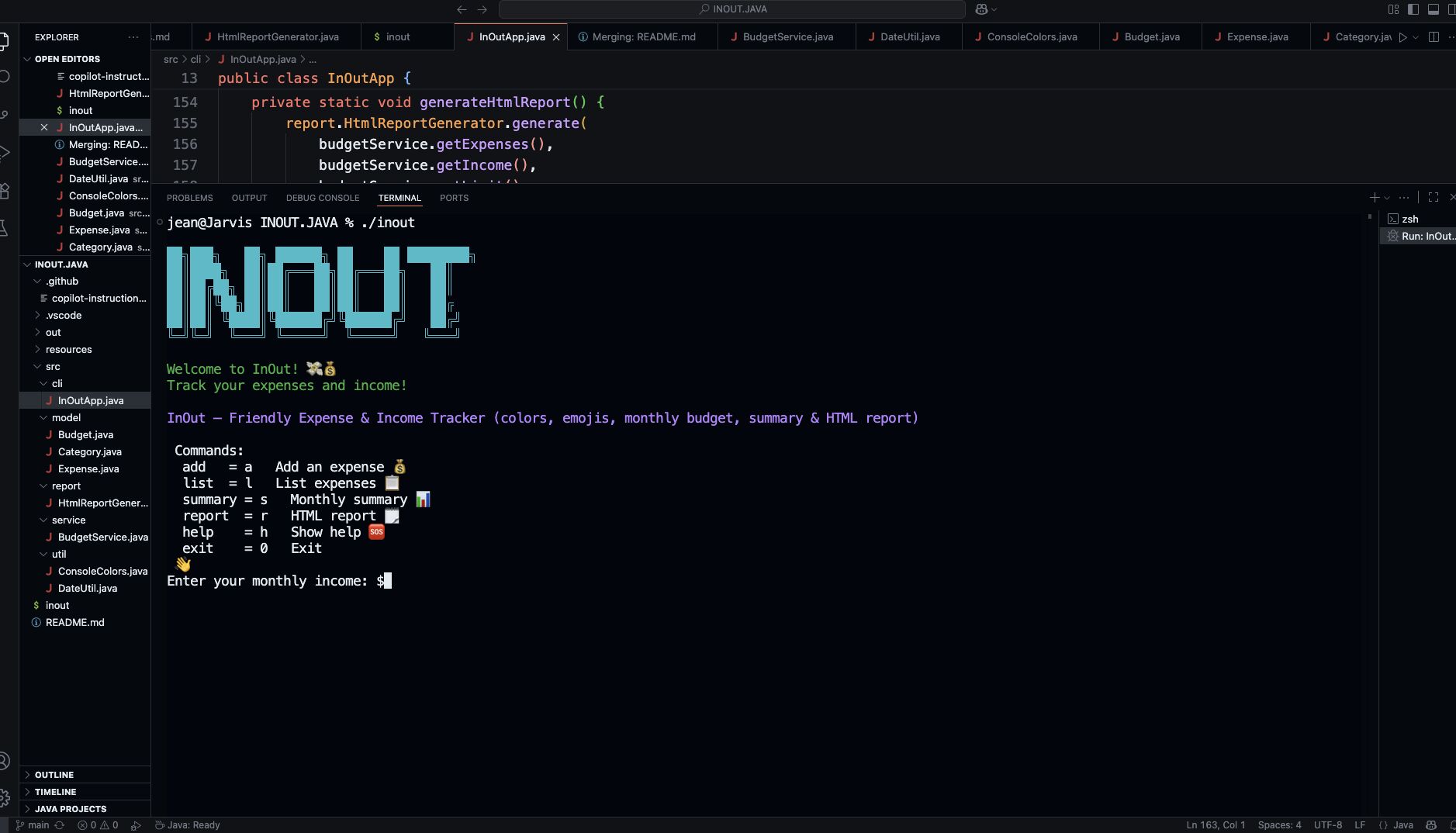 Java CLI app screenshot
