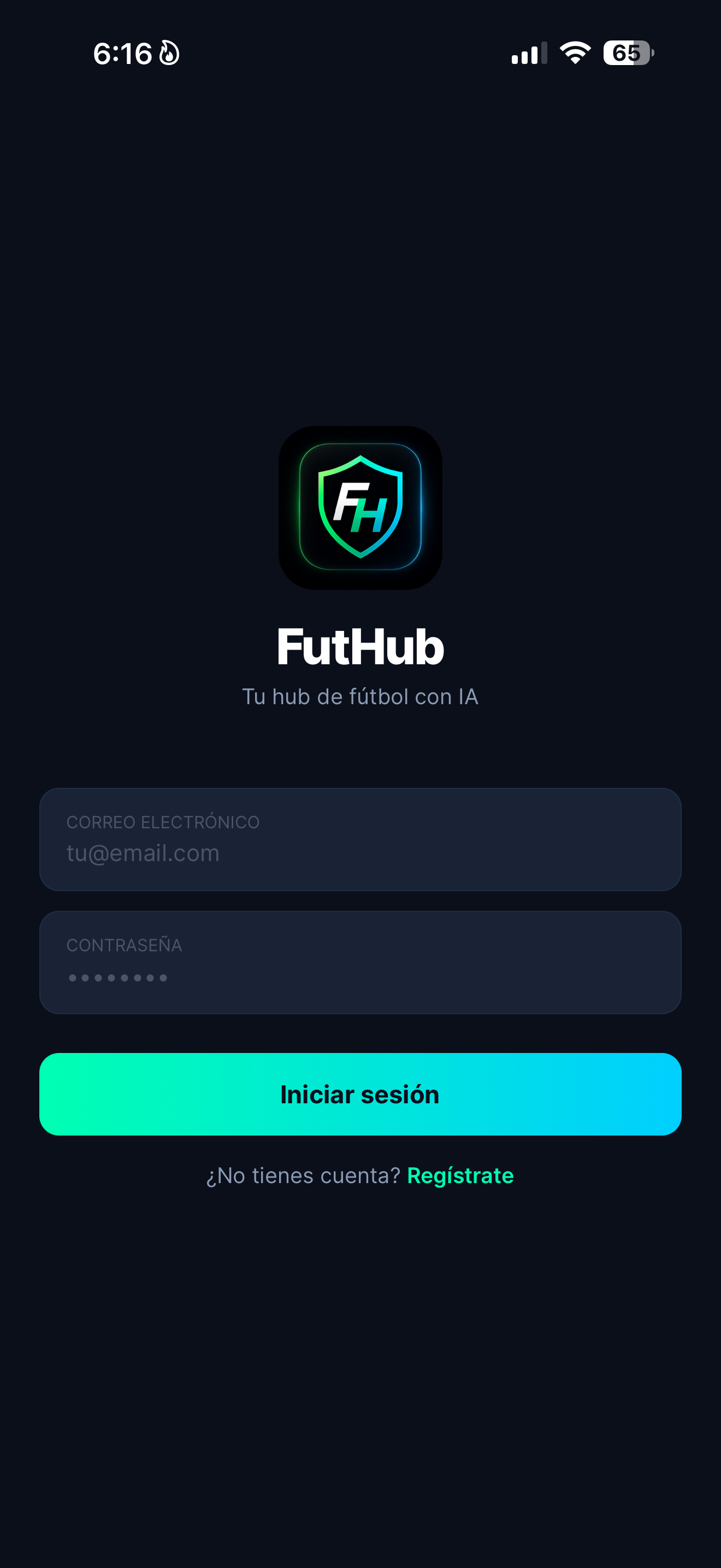 FutHub app login screen