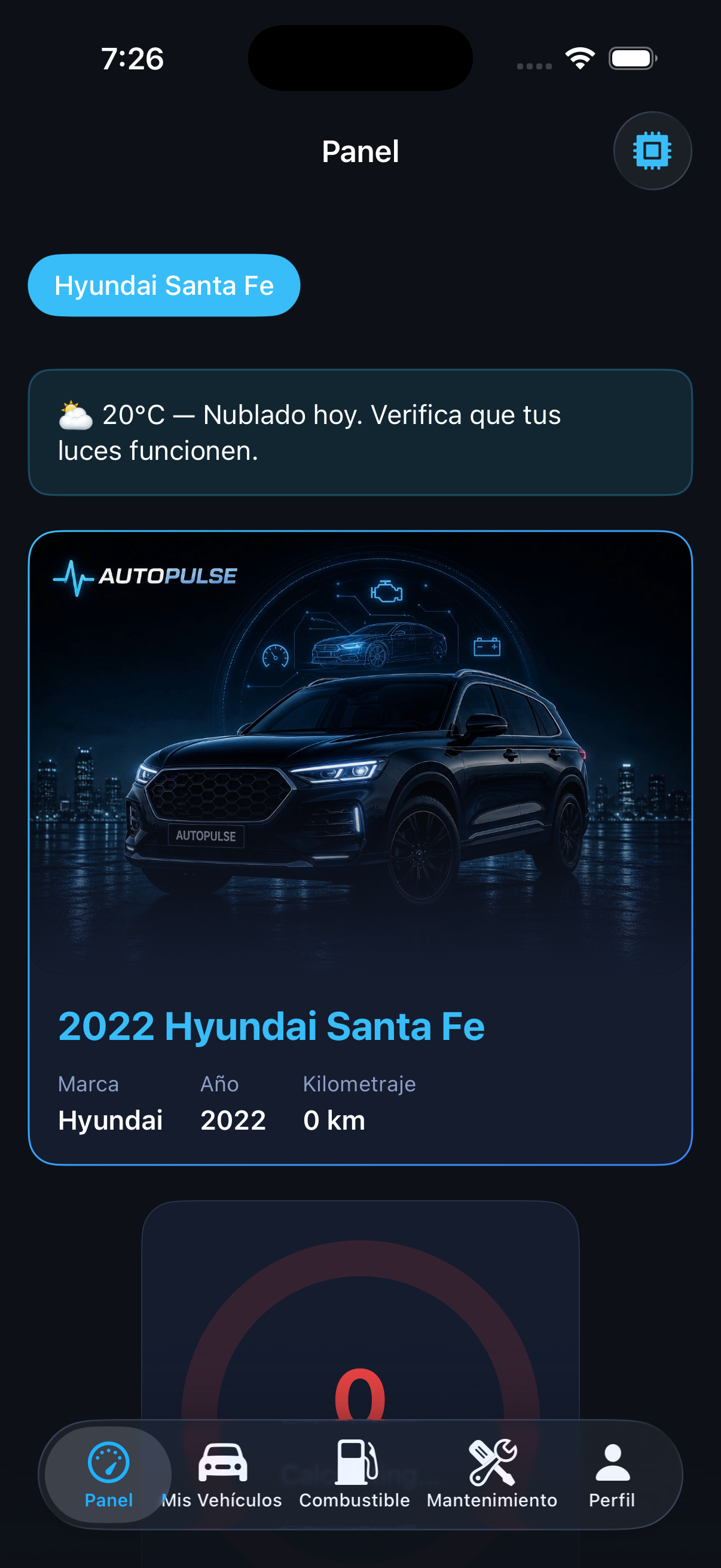 AutoPulse iOS app dashboard